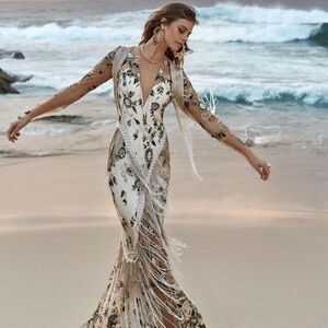 Rue de Seine Ziggy boho embellished fringe wedding dress